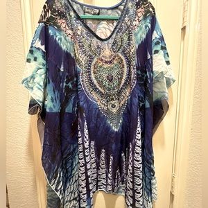 Blue paisley in animal, print, sheer, kimono cover-up